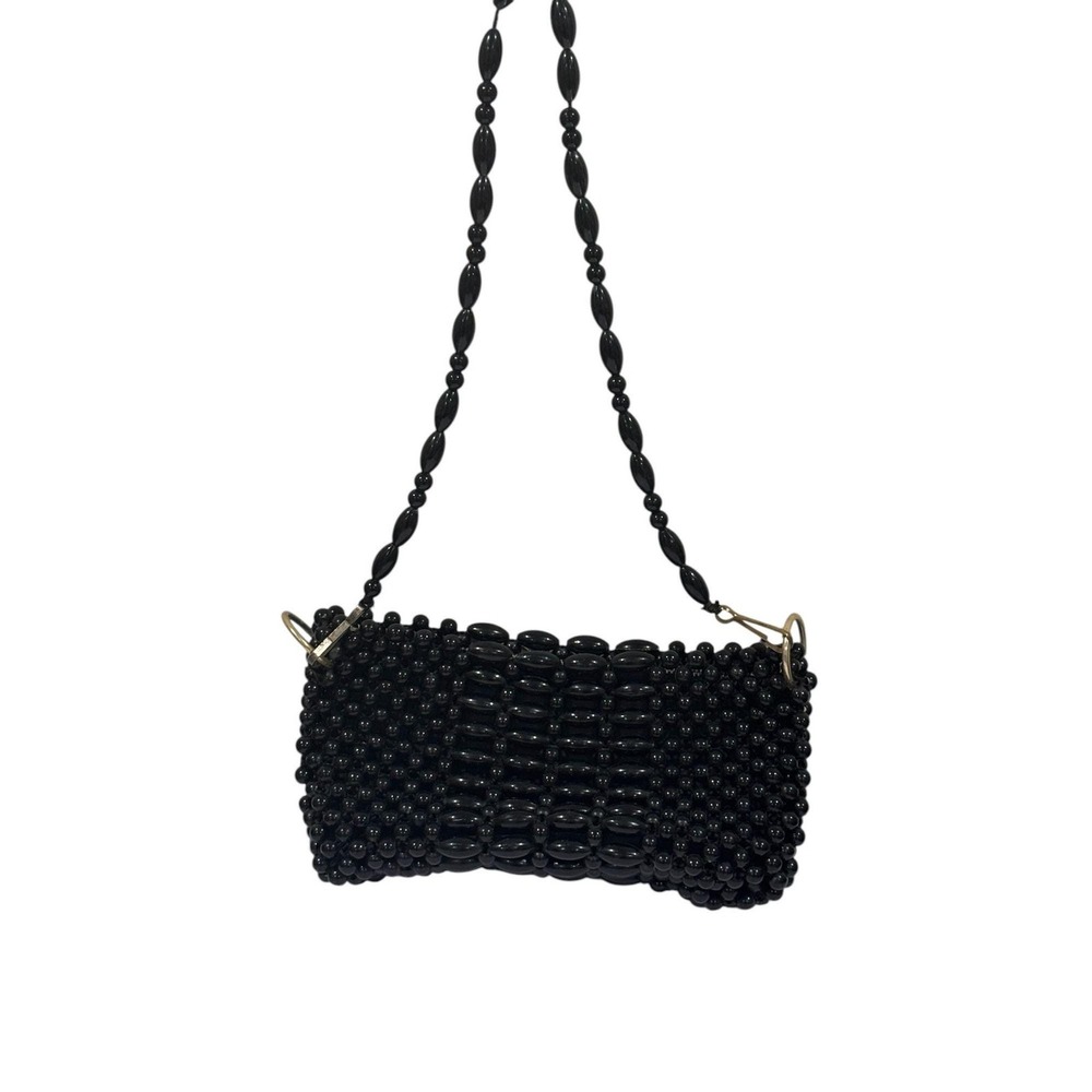 Chunky Black Beaded Vintage Handbag Made in Hong Kong - Picture 6 of 6